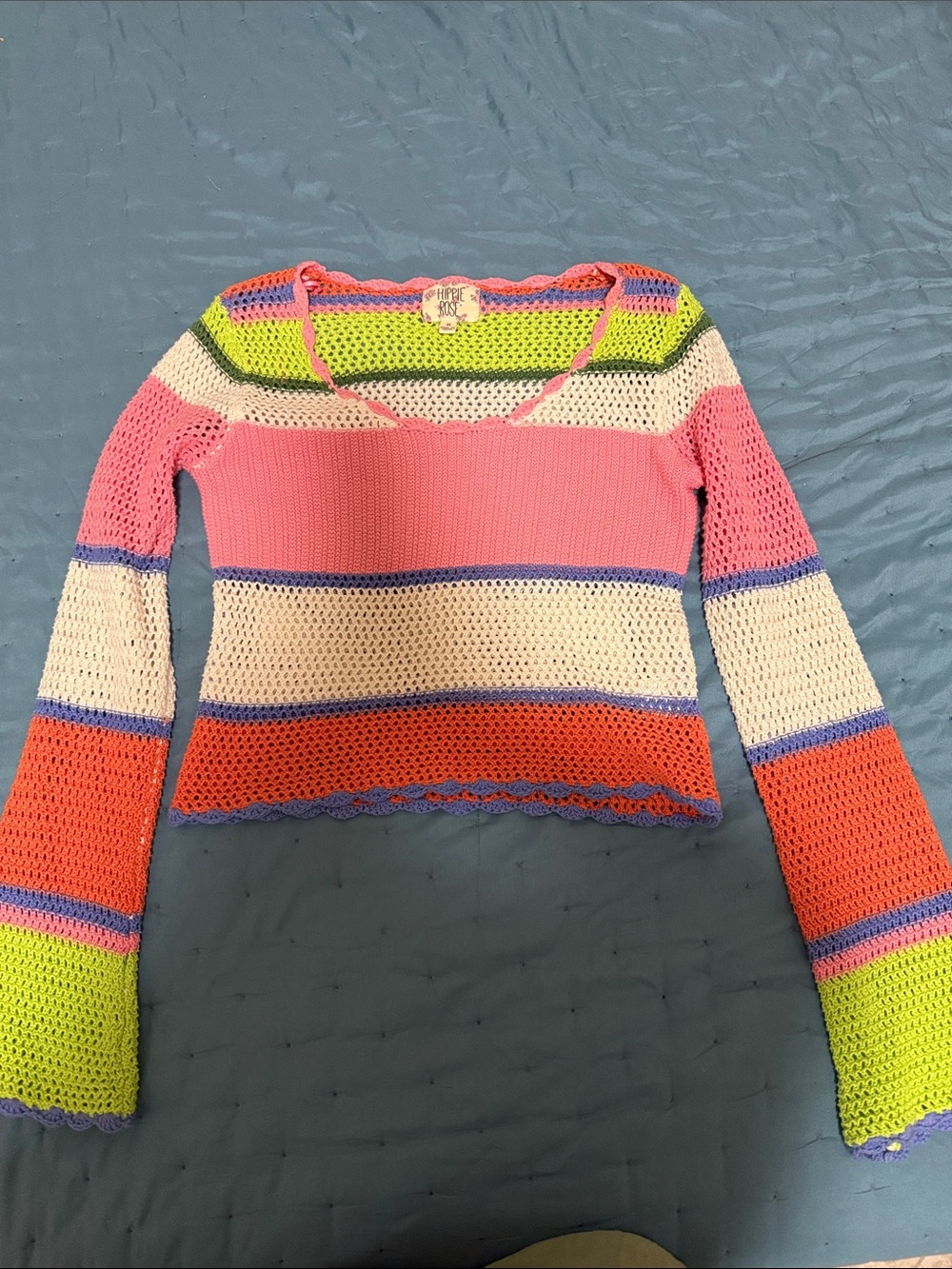 Hippie Rose Pink Colorblock Crochet Crop Top